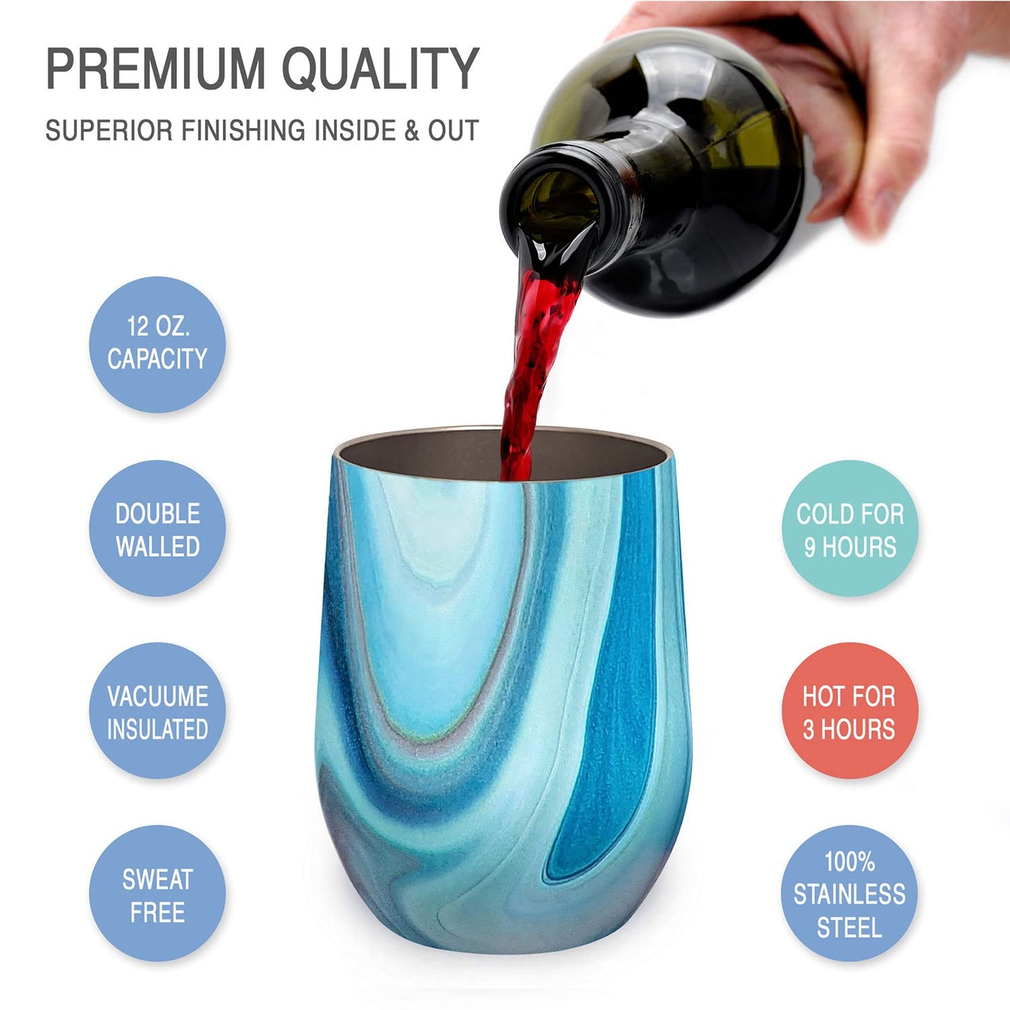 CHILLOUT LIFE 12 oz Stainless Steel Tumbler with Lid - Wine Tumbler Double Wall Vacuum Insulated Travel Tumbler Cup for Coffee, Wine, Cocktails, Ice Cream