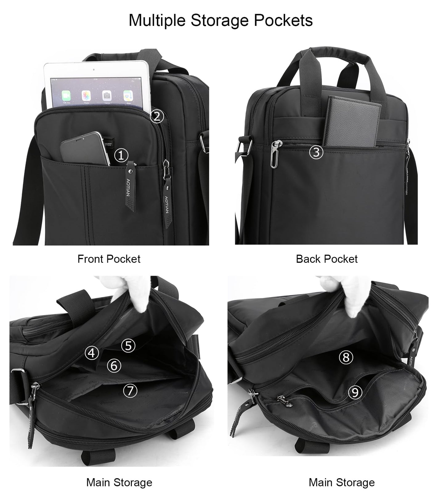 natyrlpog Men's Shoulder Bag Nylon Crossbody Bag Waterproof Casual Black Messenger Bag for Work Travel, Black