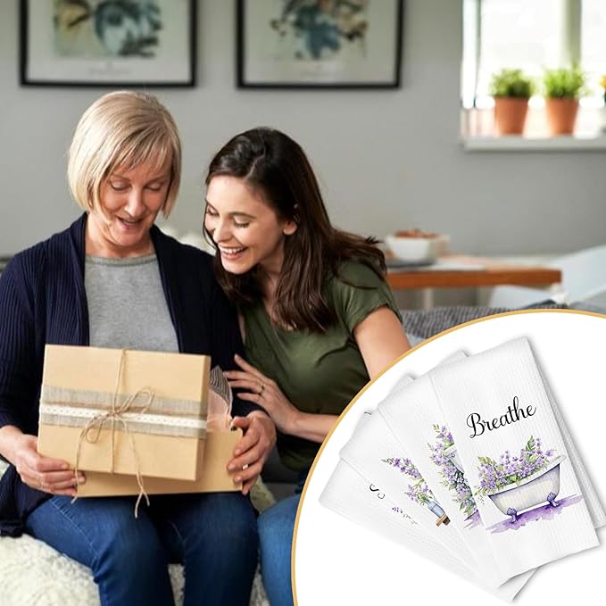Farmhouse Purple Botanical Bathroom Hand Towels, Relax Breathe Soak Unwind