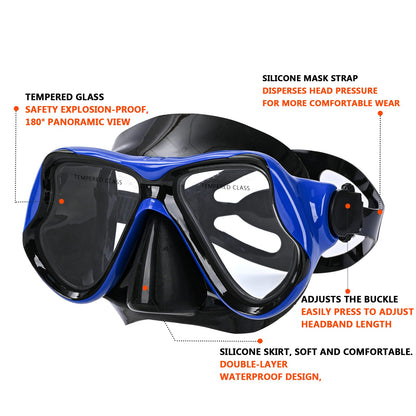 DIPUKI Snorkeling Gear for Adults Snorkel mask Set Scuba Diving mask Dry Snorkel Swimming Glasses Swim Dive mask Nose Cover Youth Diving (Blue+Yellow（2 Pack）)