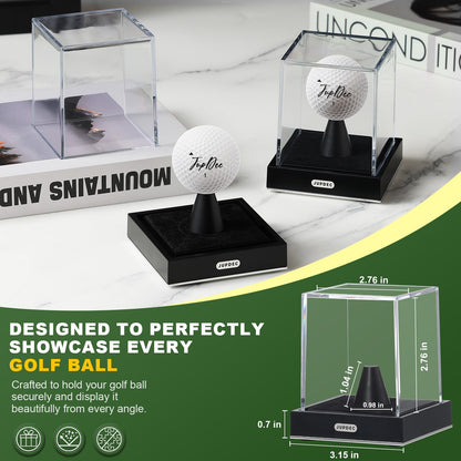 JupDec Golf Ball Display Case, Clear Acrylic Single Golf Holder with Durable Base, Dustproof Cube Showcase with Black Velvet Interior, Ideal Gift for Sports Memorabilia Fans & Collectors