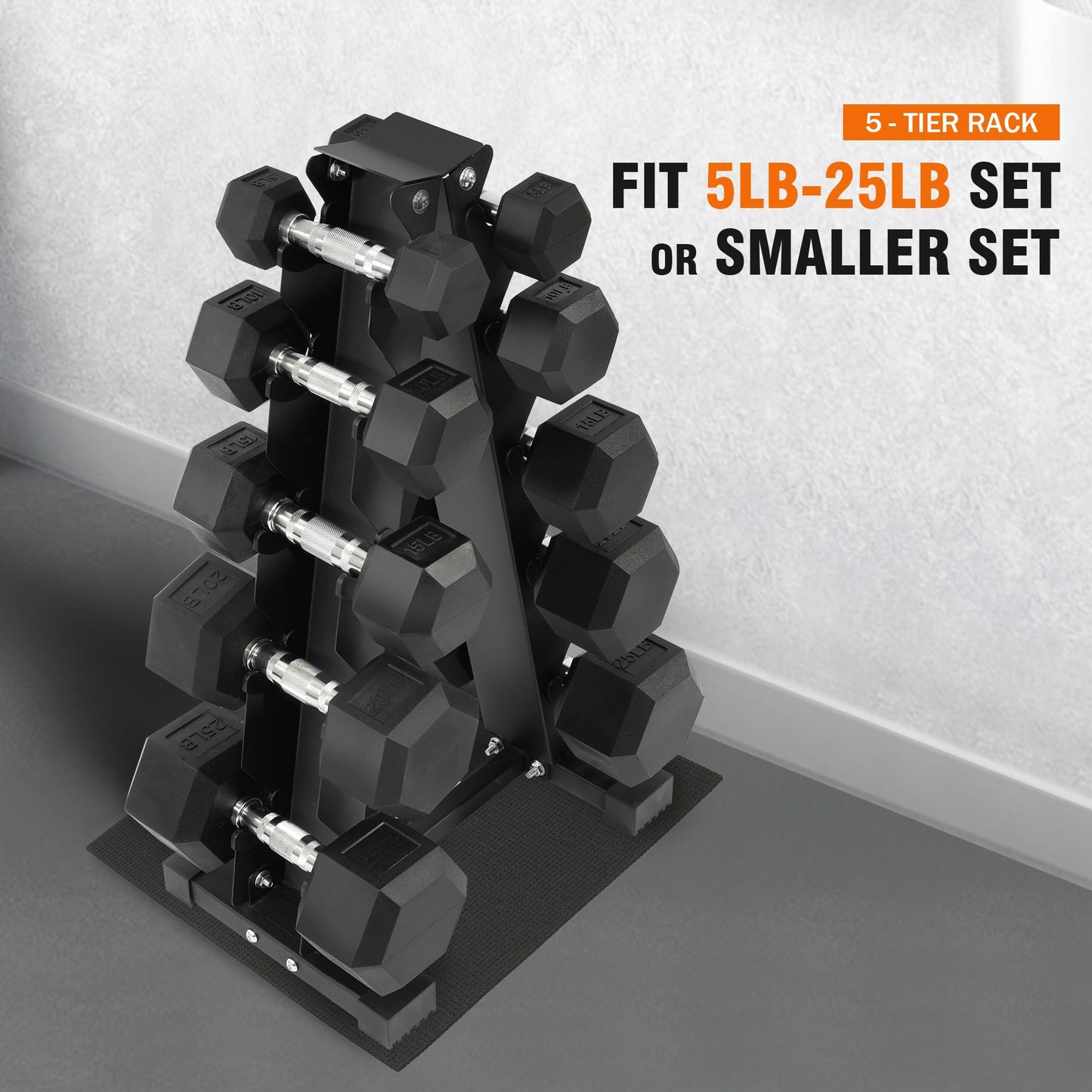Fitvids Fitvids Rubber Coated Hex Dumbbell Weight Set and Storage Rack, 100LBS, 150LBS or 200LBS Set, 5-20 lbs, 5-25 lbs, 10-30 lbs Pairs
