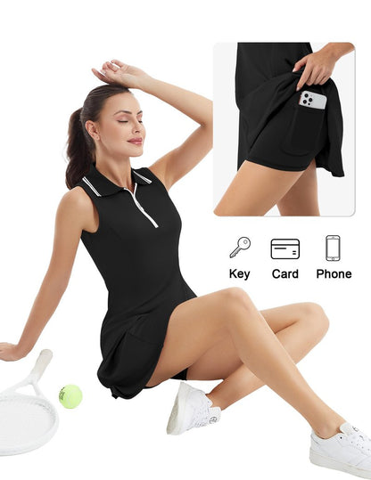 FKEEP Womens Soft Tennis Dress, 01 Black, Large US