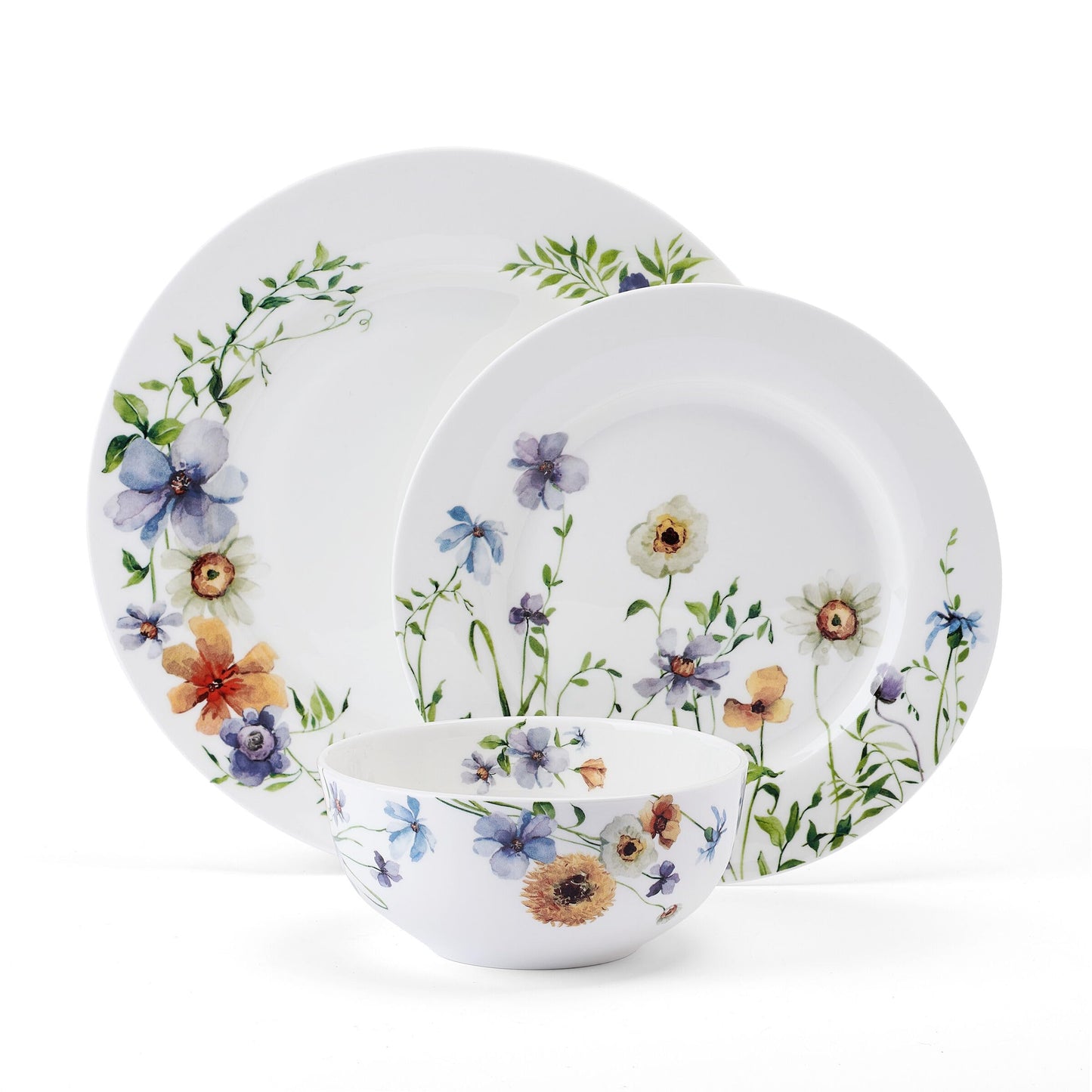 Mikasa Audrina Water Color Flowers Bone China Lightweight Chip Resistant 12 Piece Dinnerware Set, Service for 4, White