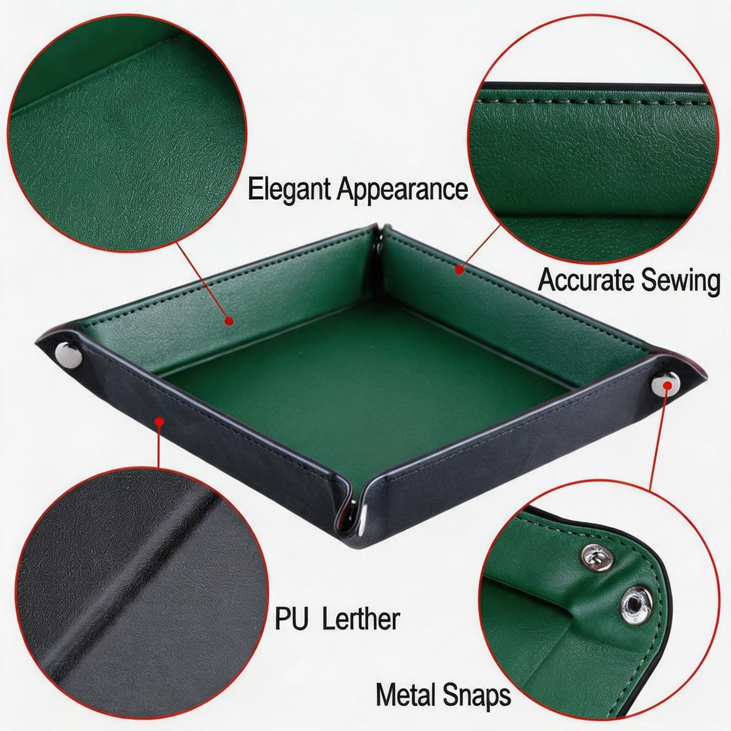 siduater Valet Tray Desktop Storage Organizer – Vegan Leather Catchall Tray Bedside Vanity Tray Nightstand Caddy Holder for Remote Controller, Watch, Keys, Phone, Wallet, Coin, Jewelry, Midnight Green