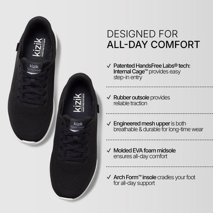 Kizik Lima 2 Slip On Shoes for Men: Comfortable All-Day for Walking, Gym, or Casual Wear, Wide Toe Box Available, Slip in & Stand Out, Hands Free - Black/Bright White M10.5