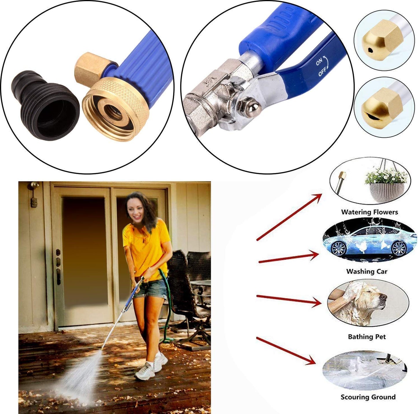 High Pressure Power Washer Wand, Watering Sprayer Cleaning Tool, Hydro Jet Water Hose Nozzle, Wand Lance for Gutter Patio Car Pet Window blue