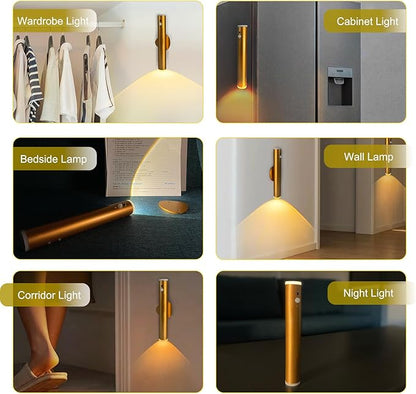 Motion Sensor Night Light, Cordless Battery Powered Magnetic Wall Light, Adjustable 3 Mode Lighting, 2 only Mounted, Corridor Staircase Sensor Night Light (2 pcs-Gold)