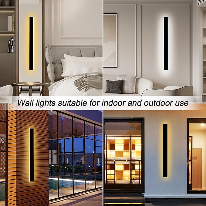 79In Long Outdoor Wall Light Waterproof IP65, 2700K-6500K Dimmable Modern LED Exterior Wall Sconce Black Linear Wall Mount Lighting for House Courtyard Porch(1Pack)