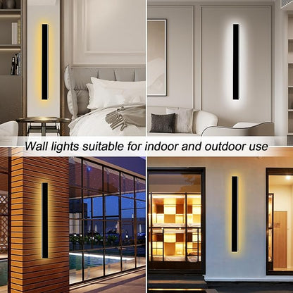 Modern Outdoor Wall Light 2 Pack 47IN, 2700K-6500K Dimmable Long Exterior Wall Light Fixtures IP65 Waterproof Black Outdoor Wall Sconce for Garage, House