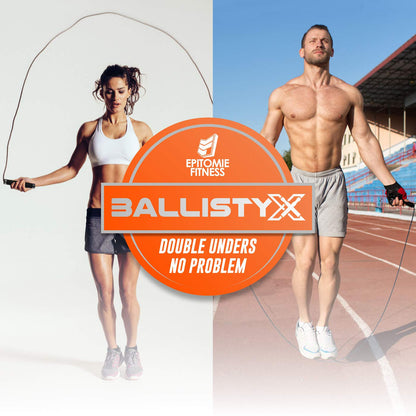 Ballistyx Jump Rope - Premium Speed Jump Rope with 360 Degree Spin, Steel Handles, Silicone Grips and 2 x Adjustable Cables - for Crossfit, Gym & Home Fitness Workouts & More - Black
