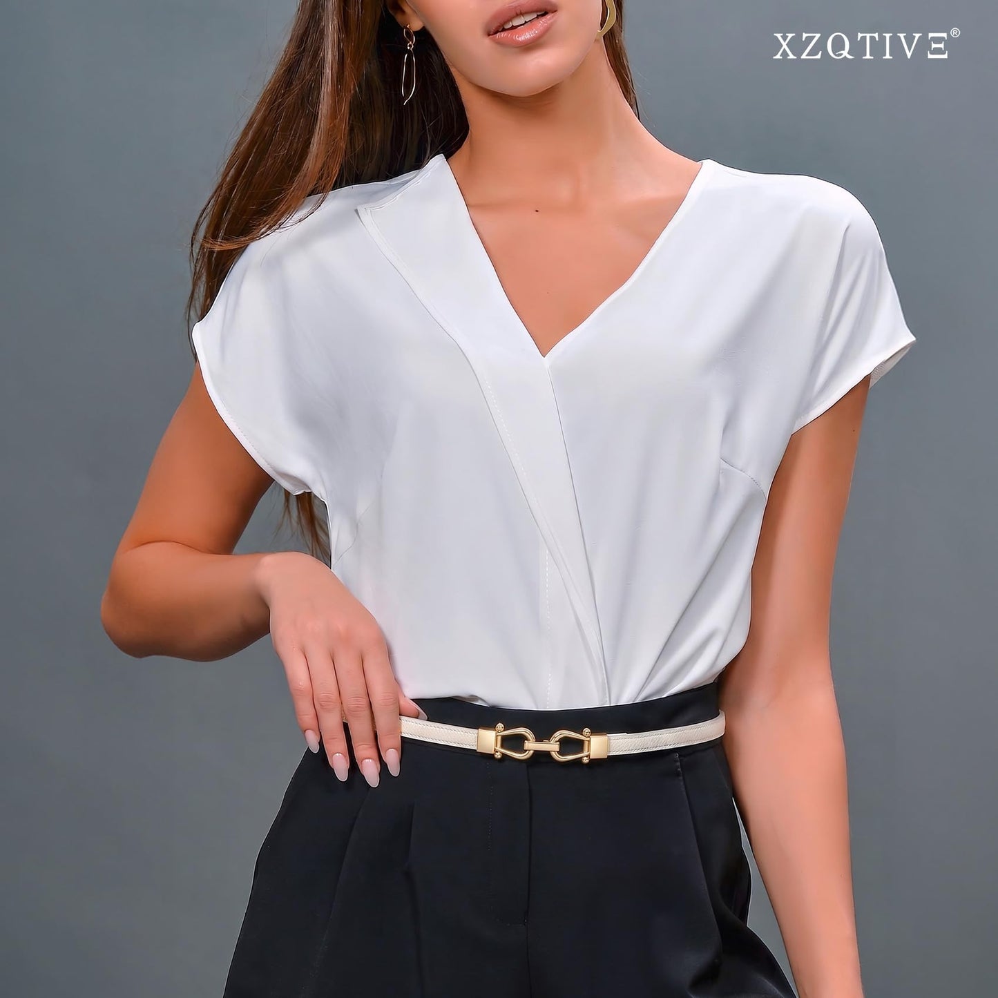 XZQTIVE Thin Belts For Women Skinny Leather Waist Belt with Gold Buckle Fashion Ladies Belt For Dress Pant