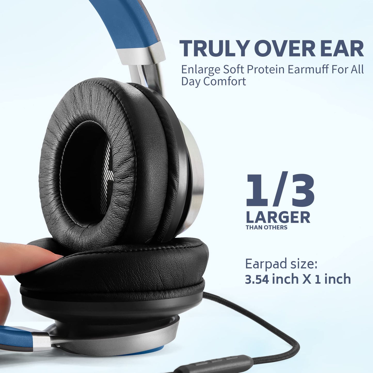 COOSII AC01 Over-Ear Headphones Wired, Passive Noise Isolating Corded Stereo Headsets with Mic Volume Control for Adults Teens 3.5mm for Chromebooks, Laptop, Computer, Tablets, Travel (Black Blue)