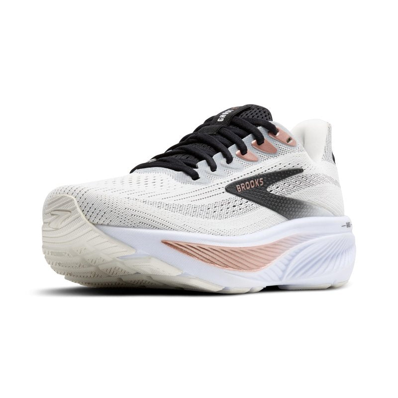 Brooks Women’s Ghost 17 Neutral Running Shoe - White/Black/Rose Gold - 12 Medium