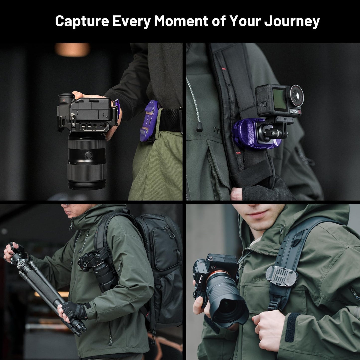 PGYTECH Beetle Camera Clip V2 with Plate, Quick Release Camera Backpack Clip, Arca-Swiss Compatible, SnapLock System for Sony/Nikon/Fuji/DSLR Cameras, Instant Mounting & Hands-Free, Aurora Purple