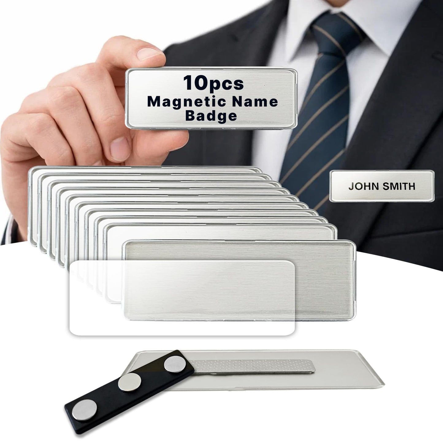 CiLoN 10 Pack Engravable Magnetic Name Badge Holder + Clear Acrylic Cover.
