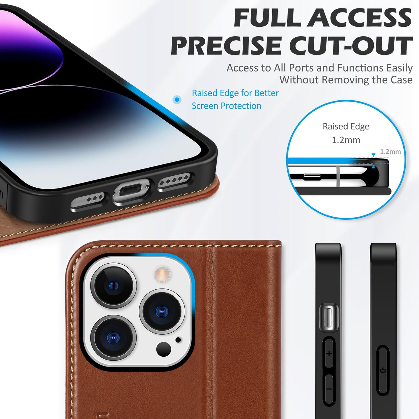 SHIELDON Case for iPhone 14 Pro 5G 2022, Genuine Leather Wallet Case with Kickstand RFID Blocking Card Holder Magnetic Shock Absorbing Cover Compatible with iPhone 14 Pro 6.1" - Retro Brown