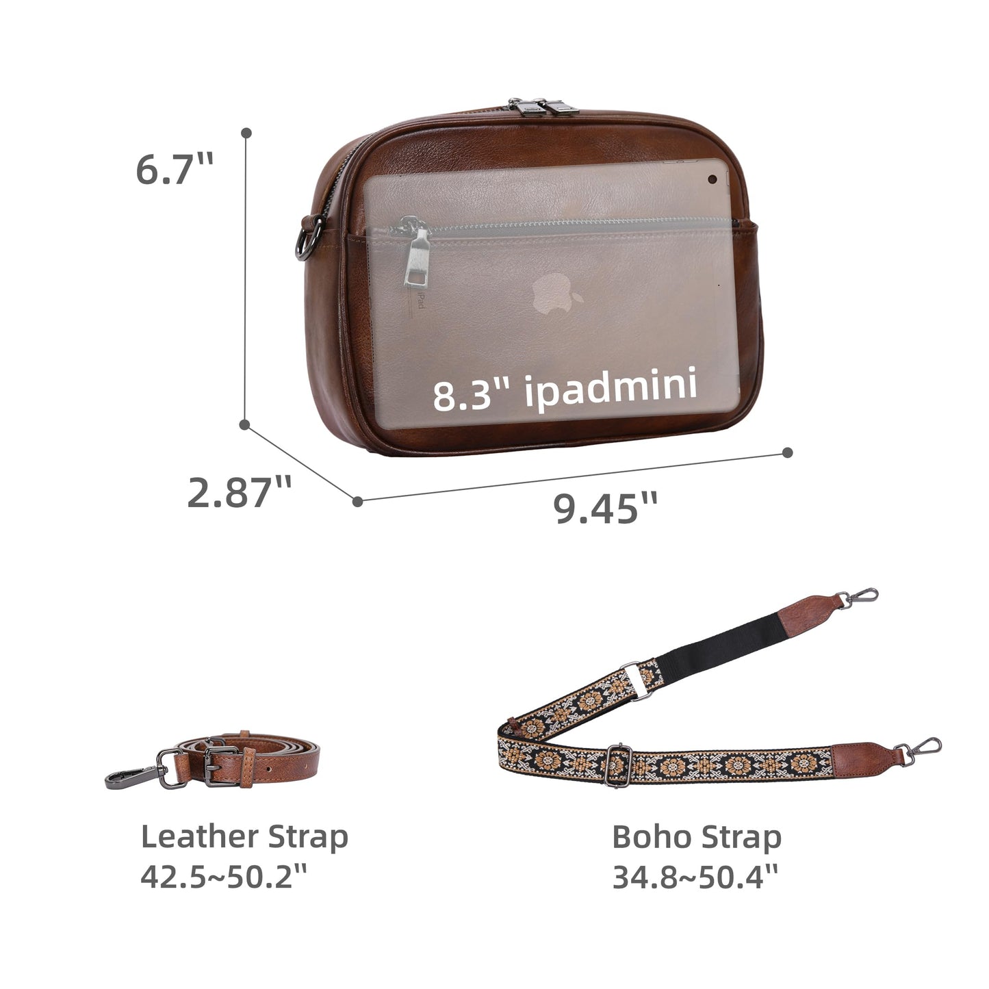 Iswee Crossbody Bags for Women Genuine Leather Shoulder Purse Satchel Bags Leather Purse and Handbags with Adjustable Guitar Strap(Coffee)