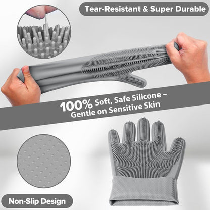 Augwind 6PCS Pet Grooming Kit for Dogs, Cats and Horses | Dog Washing Gloves | Cleanroom Gloves | Dog Bath Brush | Dog Bath Gloves | Dog Shampoo Brush | Dog Bath Supplies (Grey)