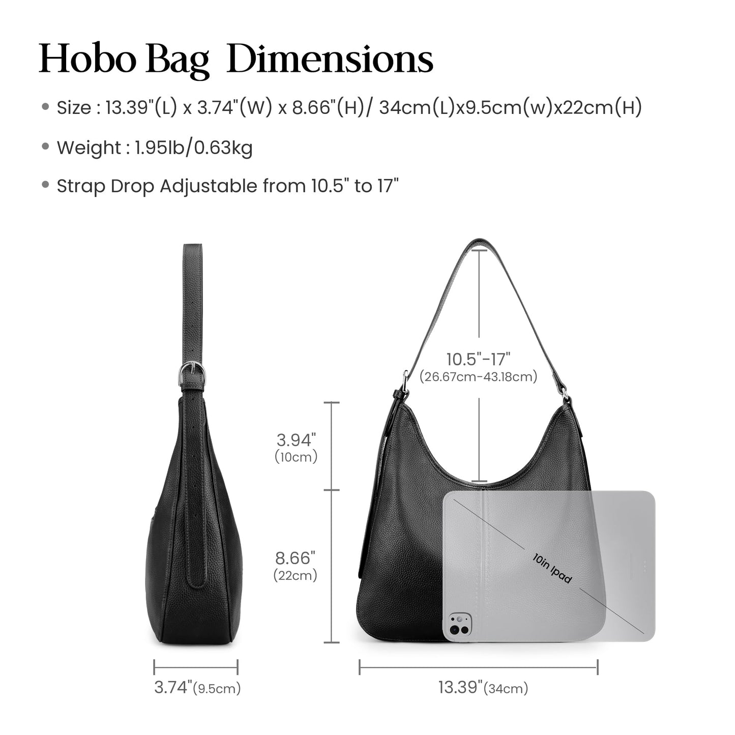 befen Genuine Leather Hobo Bags for Women, Soft Real Leather Women's Shoulder Bag Handbags, Leather Shoulder Hobo Purse Designer Bags with Adjustable Strap for Daily Work Travel Fall Fashion, Black