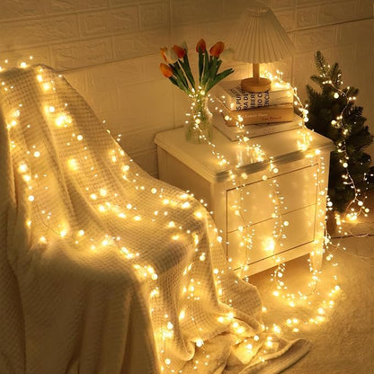 Copper Wire Firecracker Christmas Lights, 26FT 400LED Plug-in Twinkle Cluster Fairy Lights for Christmas Tree with Remote for Bedroom Dorm Wreath DIY Wedding Christmas Decoration