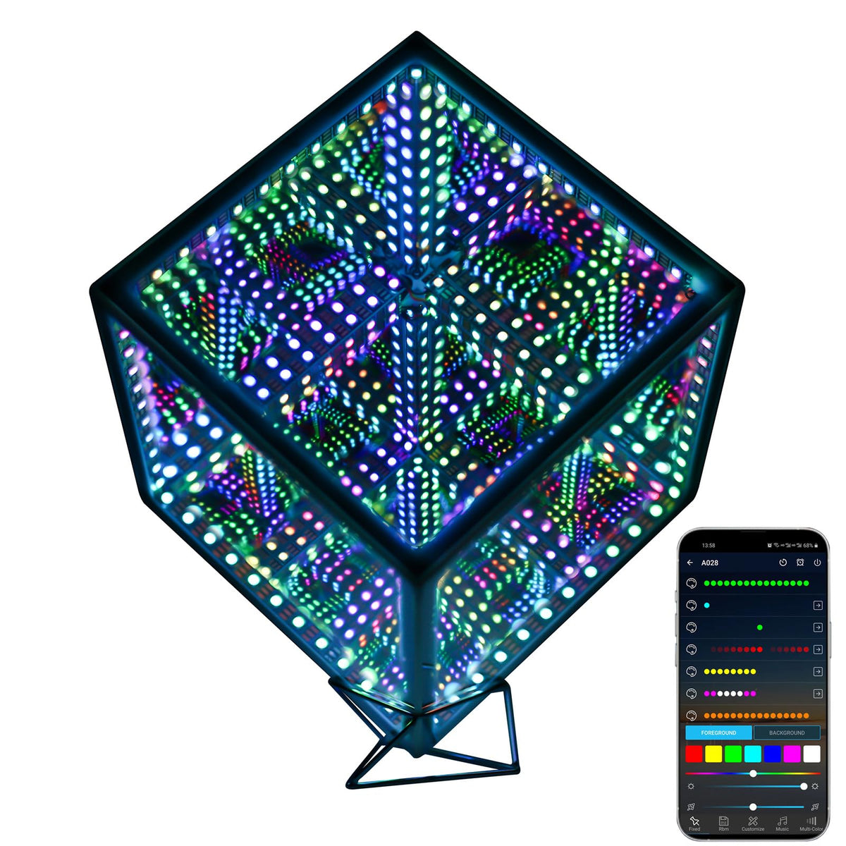 Heepulor Infinity Mirror Hyper Cube Table Lamp, Desk Art Night Light, Color-Changing Music-Sync APP-Controlled Ambient Light for Gaming, Party, Home, Gift (8.2 Inches)