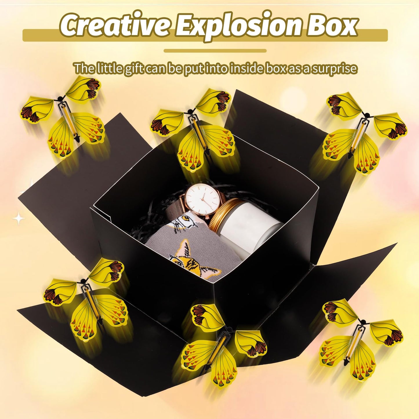 XLSXEXCL Butterfly Explosion Gift Box, Flying Butterfly Surprise Box for Birthday, Wedding, Anniversaries, Christmas (Black)