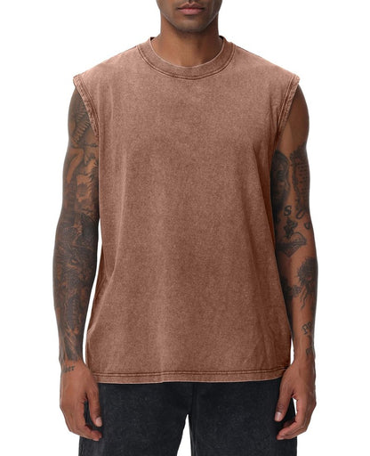 Mens Workout Tank Tops Sleeveless Tee Shirts Men Muscle Shirt Gym Acid Wash T Shirts Running Beach Loose Fit Tee(CF,M) Coffee