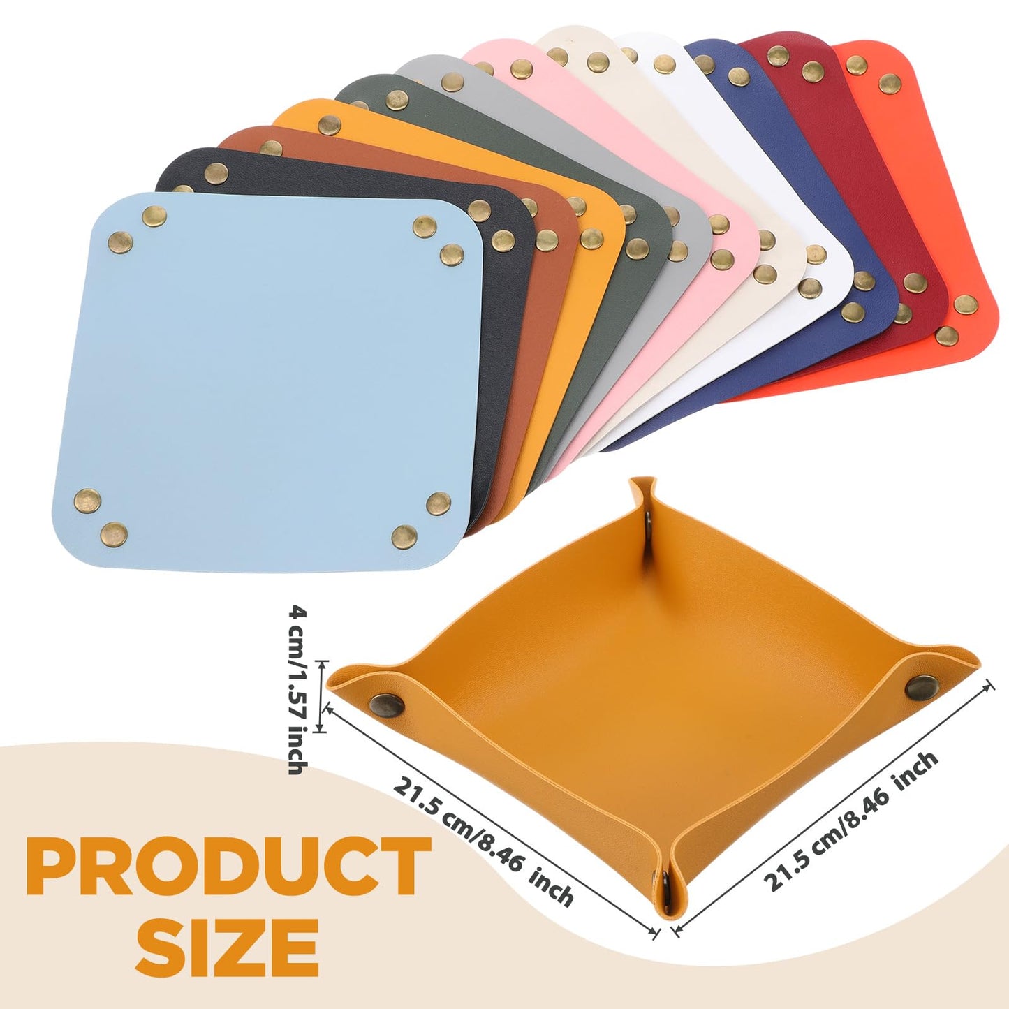 Pafeooui 12 Pcs PU Leather Valet Tray, Foldable Catchall Organizer with Snap Buttons, Double Sided Key Tray for Entryway, Desk, Travel, Phone, Keys, Jewelry - 12 Colors