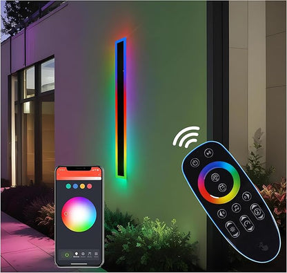 23.6’’ Upgraded Modern RGB Wall Lights – Indoor/Outdoor LED Wall Sconce with Remote & App, Cool/Warm White, Party Mode, IP65 Waterproof & Rustproof – for Home, Business, or Gaming Spaces