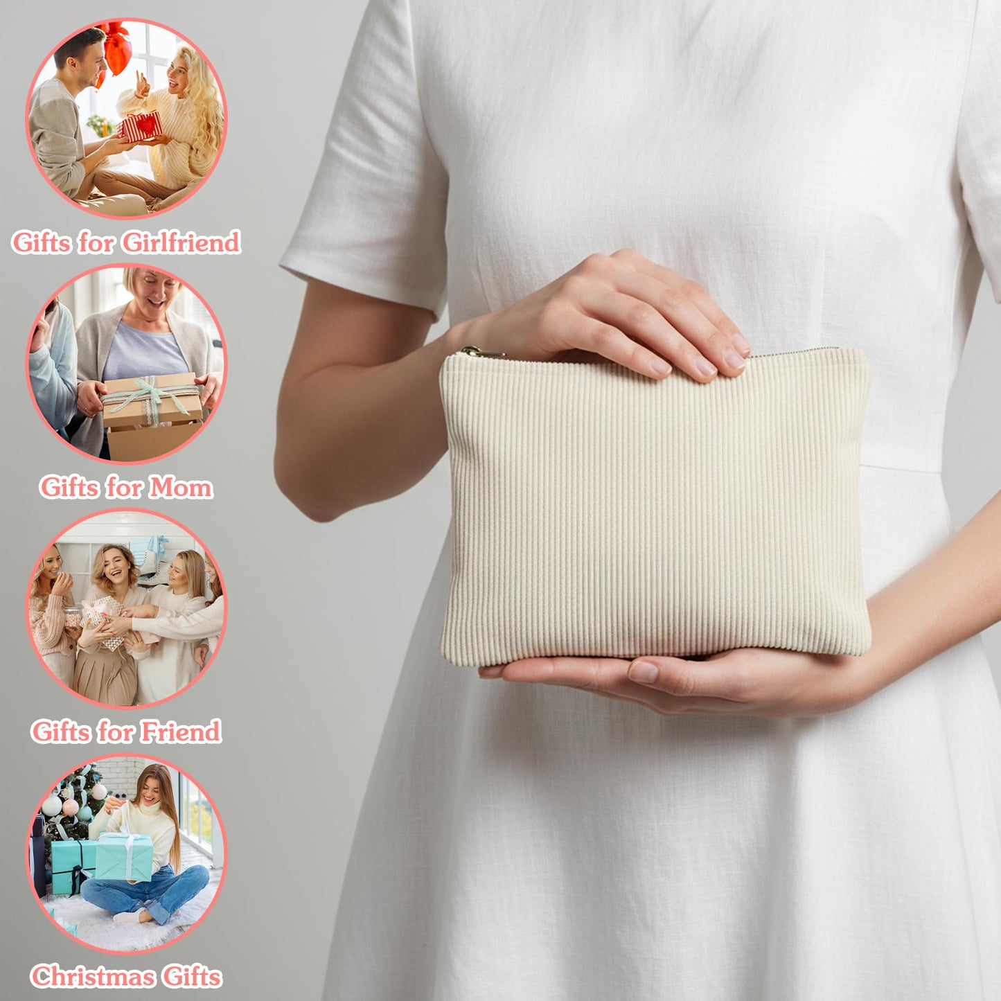 HOFURME 8 Pcs Cosmetic Bags for Women Makeup Bag for Purse Small Corduroy Makeup Pouch Travel Make Up Bag with Zipper Toiletry Bag Organizer (10.24 x 1.57 x 7.09 Inch)