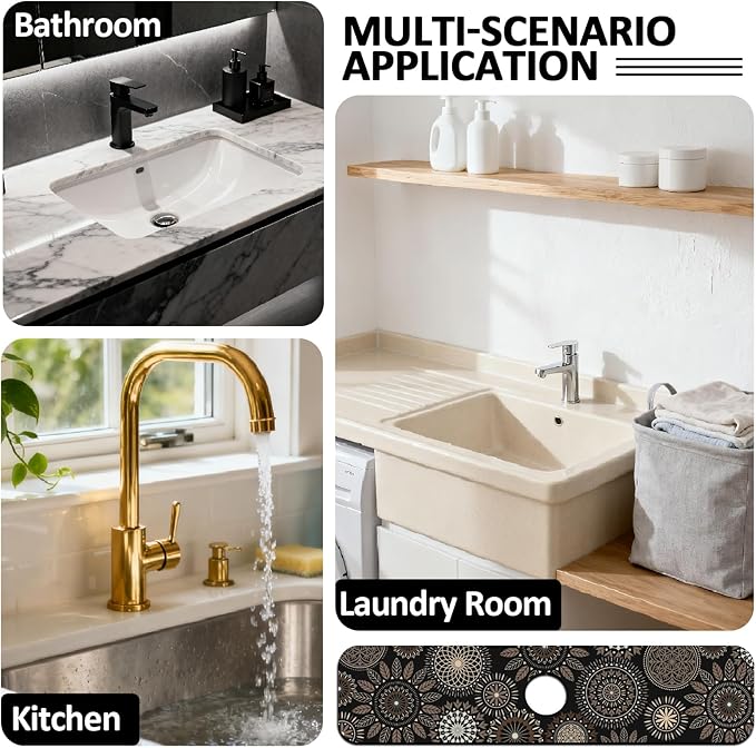 2 Pcs Kitchen Sink Splash Guard Faucet Mats Mandala Pattern Faucet Mat
