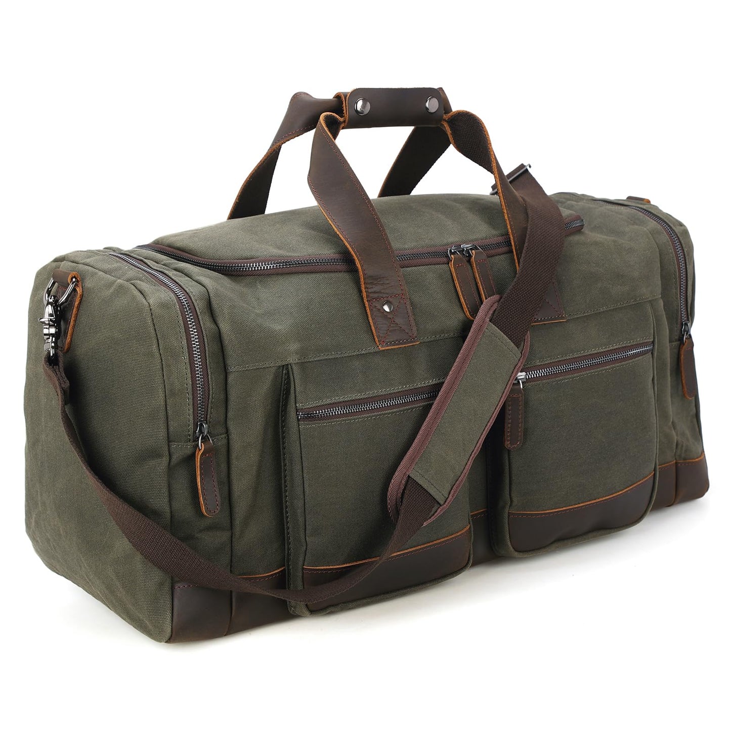 Polare 23” Waxed Canvas Cowhide Leather Waterproof Travel Duffel Bag Trim Luggage Weekender Overnight Carry on Hand Bag