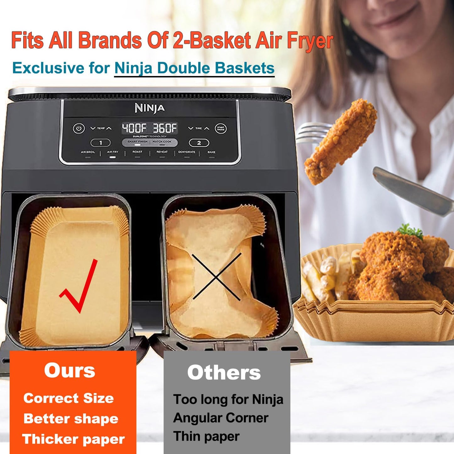 Air Fryer Liners Disposable 9 Inch, 9 inch Air Fryer Liners 125 Pcs Large Square Air Fryer Paper Liners for 5QT 6qt 8QT Air Fryer, Non-stick Parchment Paper for Frying, Baking