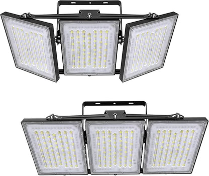 2 Pack LED Flood Lights Outdoor, STASUN 600W 60000lm 6000K Daylight White IP66 Waterproof, Commercial Parking Lot Lights, 3 Heads for Yard Street Stadium Outdoor Area Floodlight Bright Security Lights