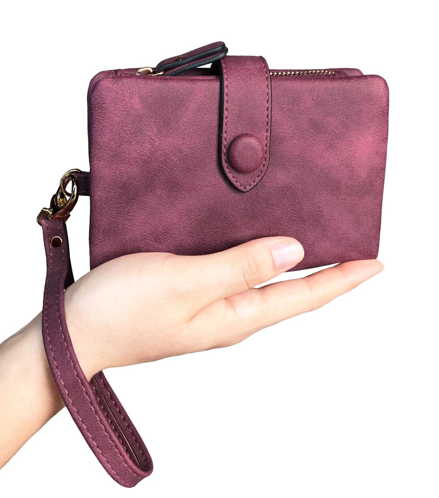 PofeeXIO Womens Small Bifold Leather Wallets RFID Ladies Wristlet with Card Slots id Window Zipper Coin Purse (Purple)