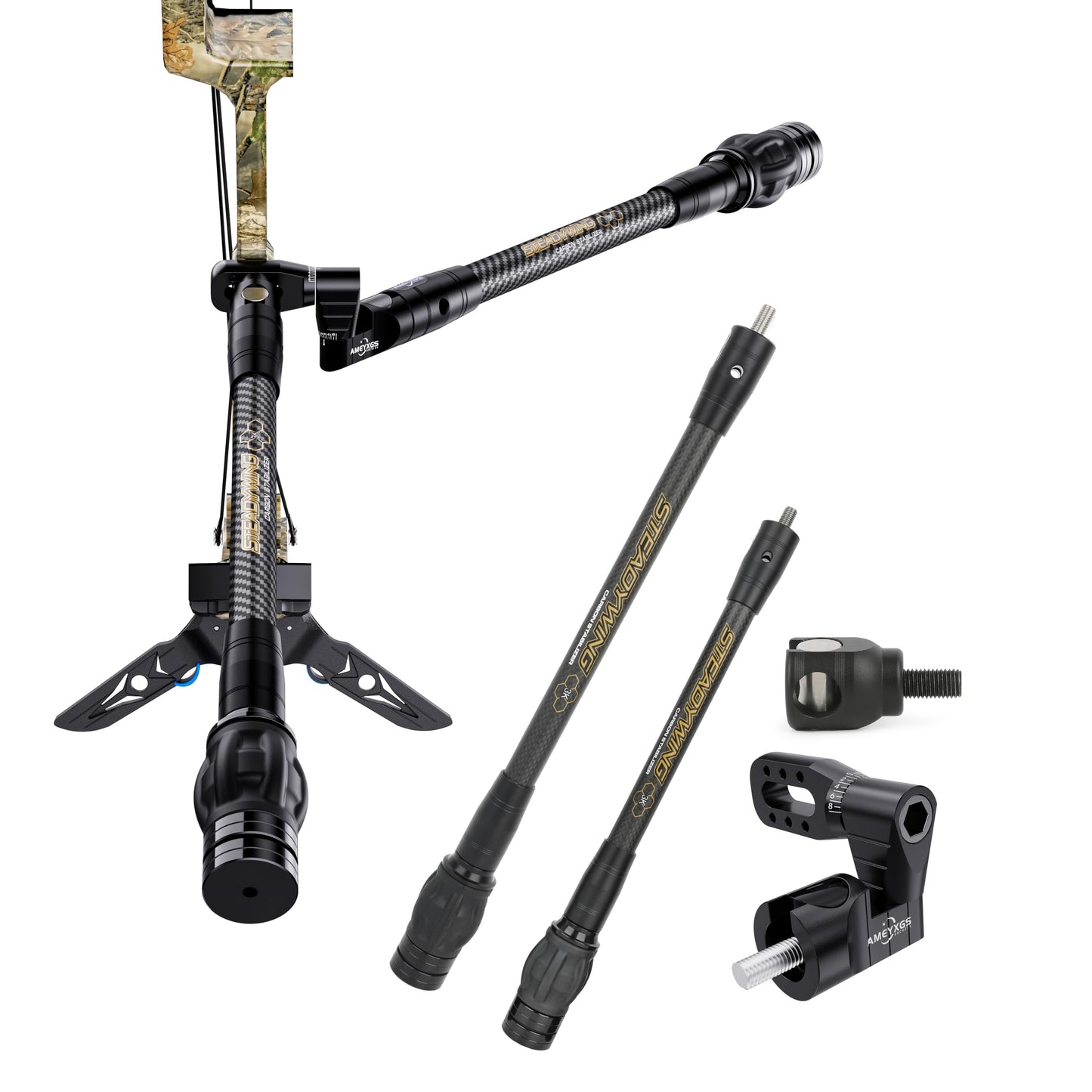HNZMDY Archery Bow Stabilizer for Compound Bow, 6", 8",10",12",15" Carbon Fiber Blance Bar, Damping System and Shock Absorber Weights Kit (8 inch & 10 inch & QD, Black)