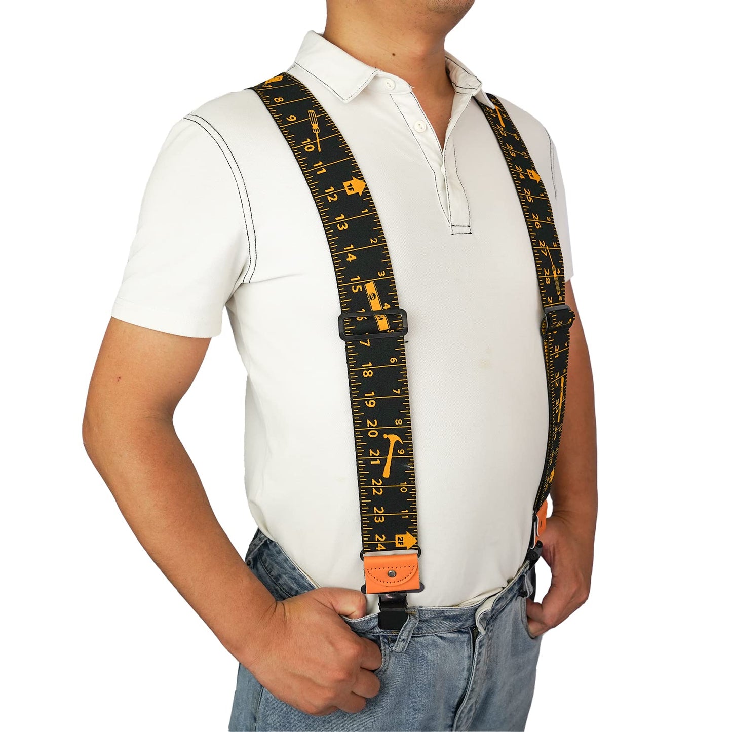 MELOTOUGH Men suspender with 2 inch elastic fully adjustable X back Industrial Strength Suspender (Black Rule)
