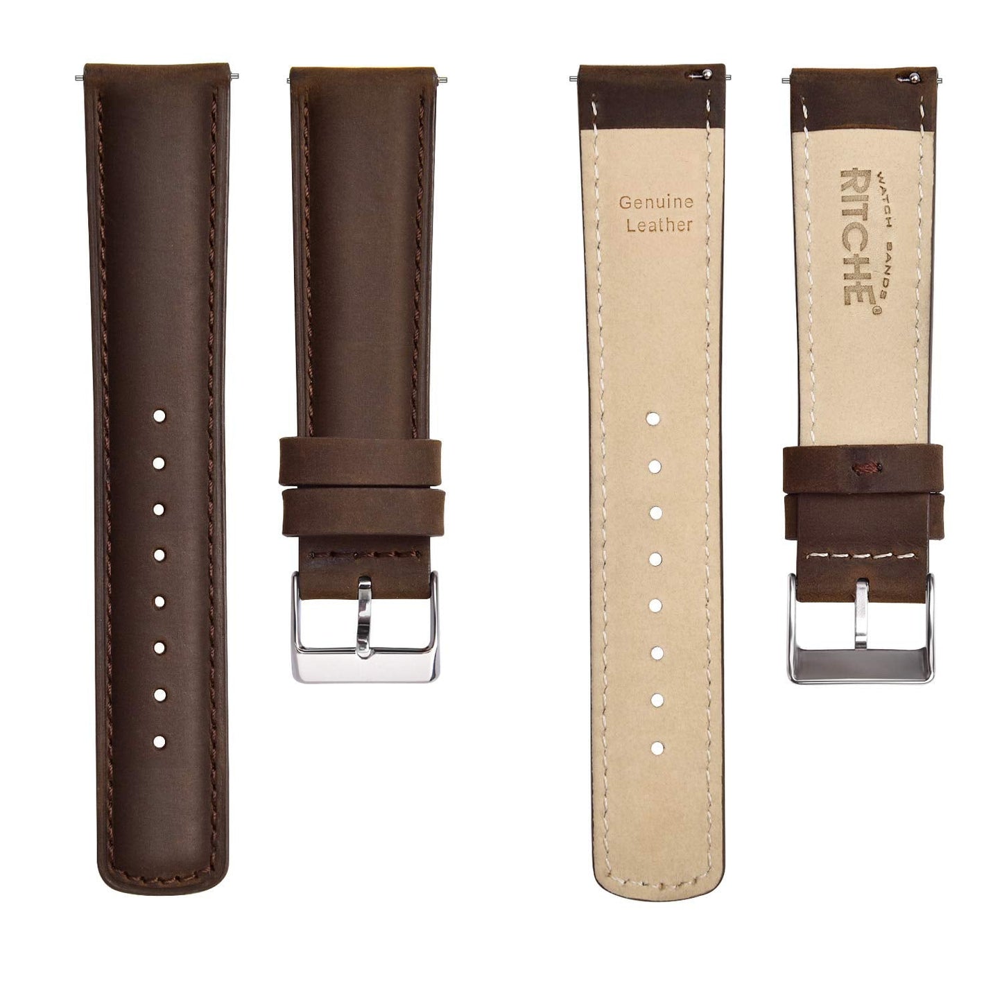 Ritche Genuine Classic Vintage Quick Release Leather Watch Band 18mm Leather Watch Strap (Espresso Brown), White Elephant Gifts, Stocking Stuffers for Men, Father's Day gifts