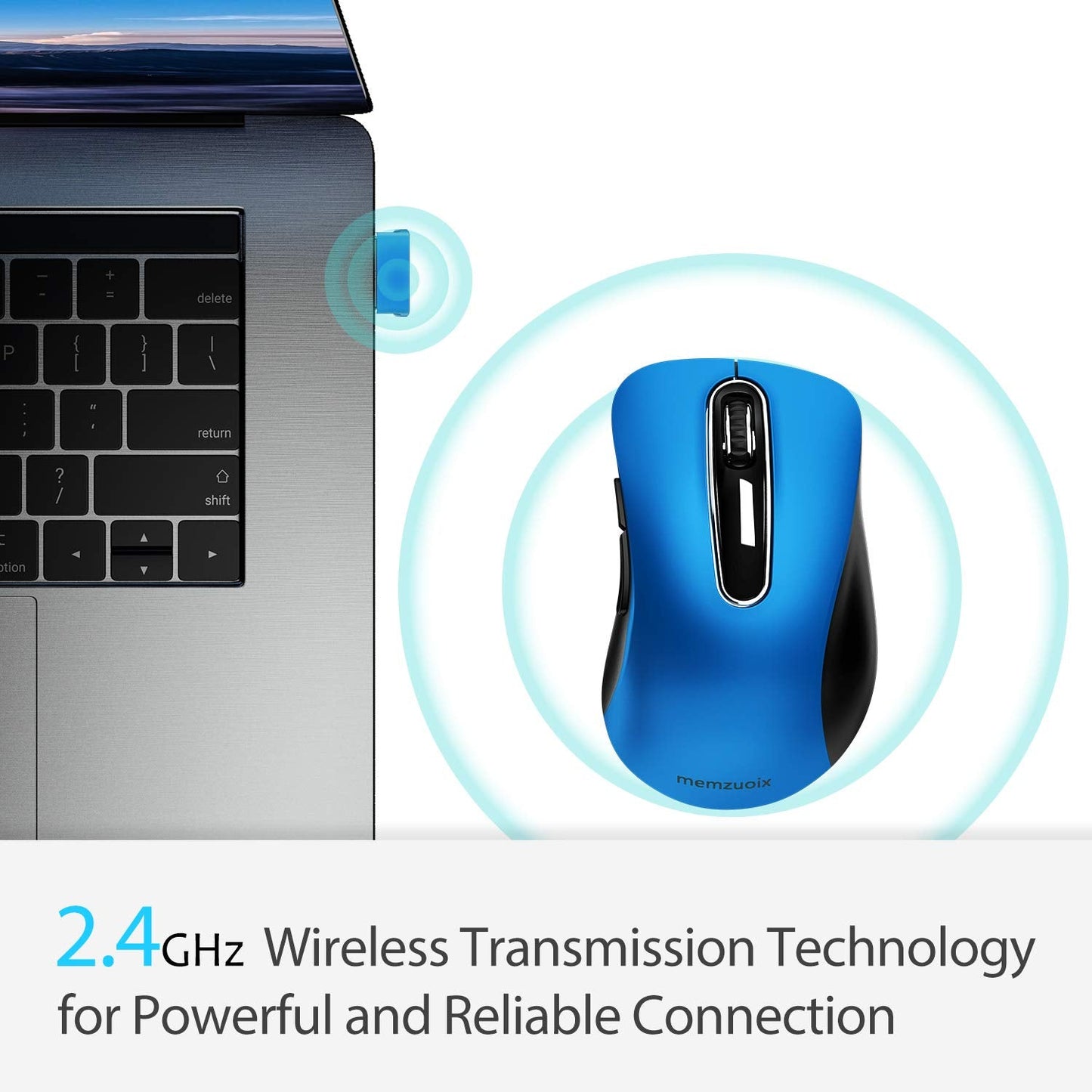 memzuoix 2.4G Wireless Mouse, 1400 DPI Mobile Optical Cordless Mouse with USB Receiver, Portable Computer Mice for Laptop, PC, Desktop, MacBook, 5 Buttons, Red