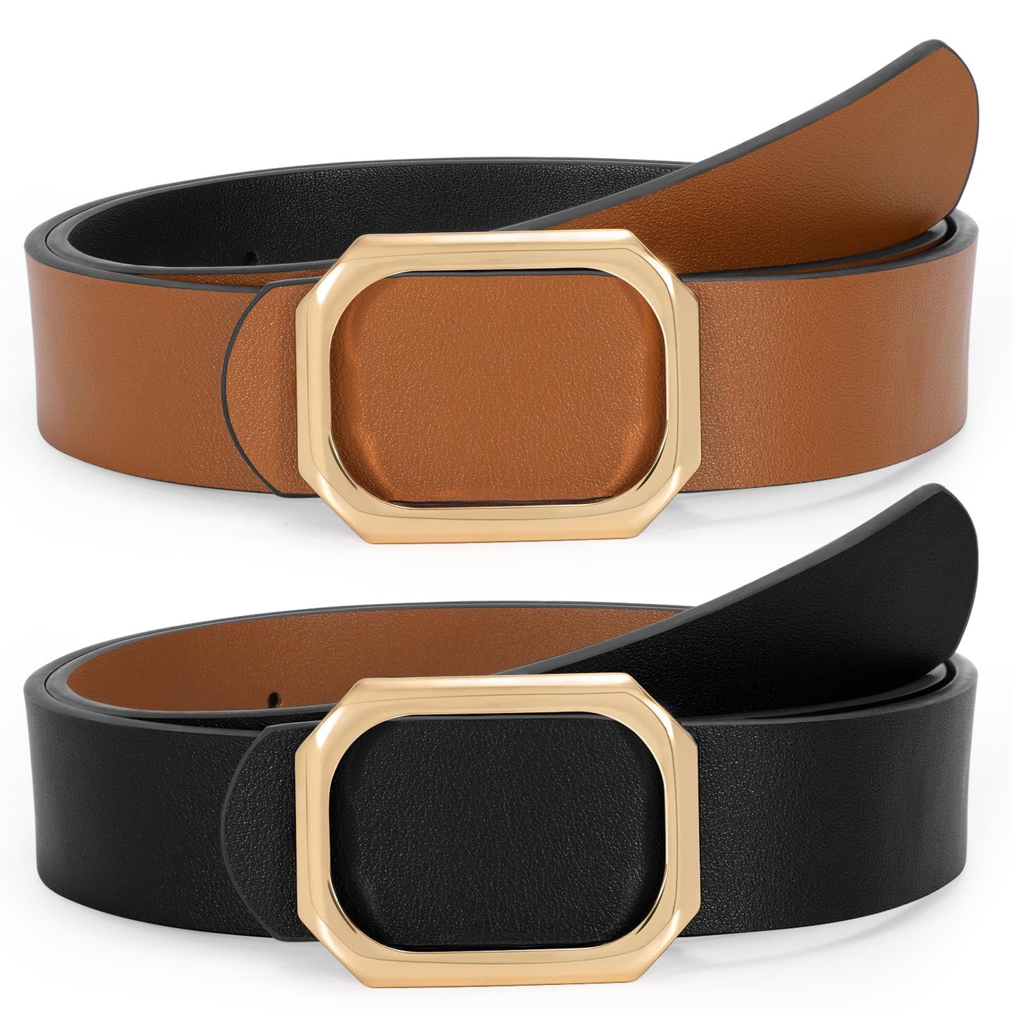 SUOSDEY Women Reversible Leather Belt for Jeans Pants Dresses Ladies Waist Belt, 1.3" Width,black/brown