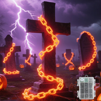 10Ft Battery Operated Plastic Chain Lights for Halloween Decorations, 8 Modes Timer Orange Halloween String Lights Waterproof Lighted Props Chains for Skeleton Dog, Haunt House,Costumes Party Decor