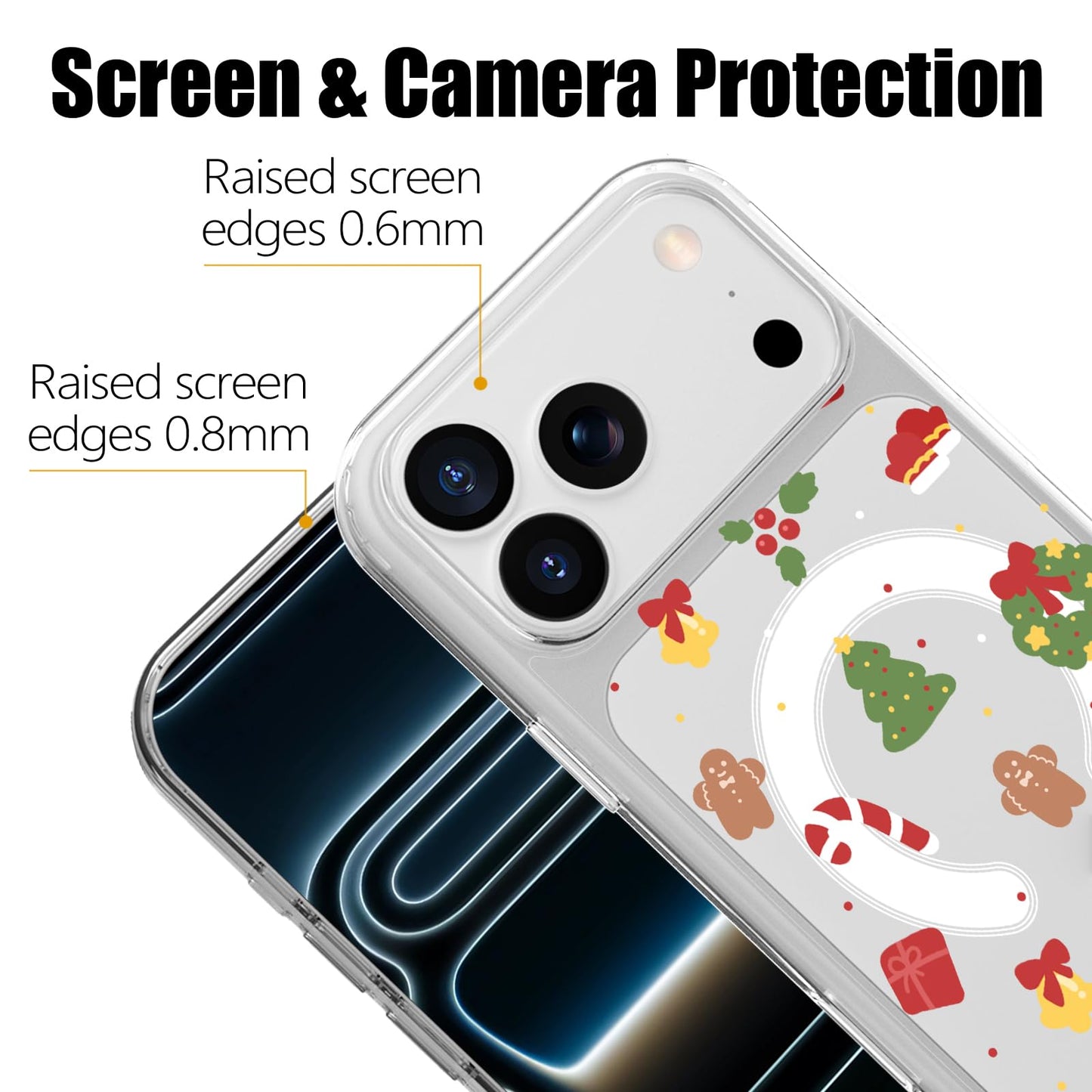 MAYCARI Christmas Phone Case for iPhone 17 Pro Max Compatible with Magnet Cute Wreath Candy Cane Clear Magnetic Phone Cover for Girls Women TPU Hard Back Shockproof Protective Case for Apple 17PM 6.9"