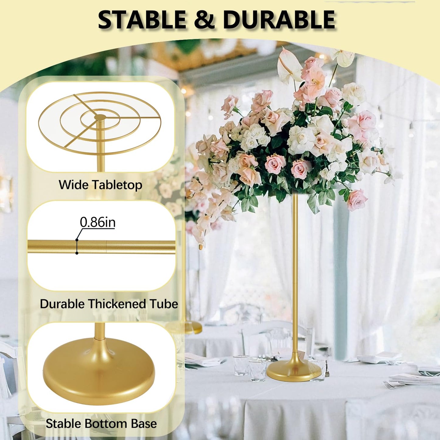 Fullvaseer 4pcs Tall Wedding Flower Stand 39.4" Wedding Centerpieces for Tables Gold Centerpieces Metal Flower Floor Vase for Party Event Wedding Reception