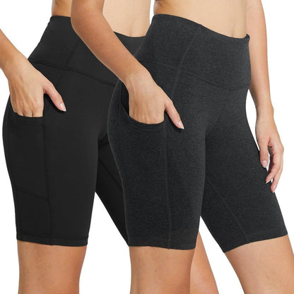 baleaf Biker Shorts Women Yoga Gym Workout Spandex Running Volleyball Tummy Control Compression with Pockets 8" 2-Pack Black/Charcoal M