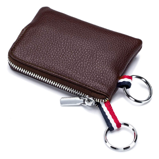imeetu Leather Coin Purse Wallet, Mini Dual Keyrings Change Pouch Card Holder for Men Women (Coffee, standard)