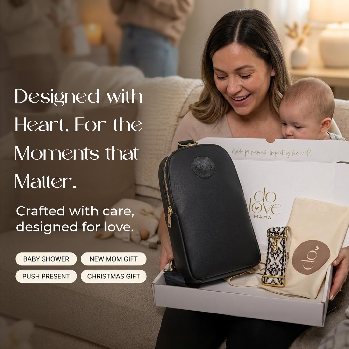 Do Love Handmade Mini Diaper Bag Backpack for Moms | Small Diaper Backpack with Crossbody Strap | Vegan Leather & Gold Hardware | Insulated Bottle Pocket | Black