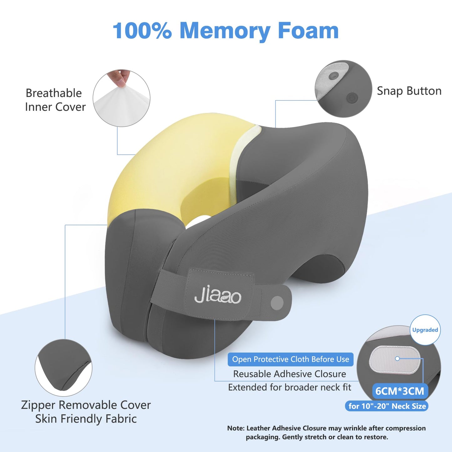 jiaao Neck Pillow Airplane, Memory Foam Travel Neck Pillows for Long Flight, 3D Eye Masks, Ear Plugs and Portable Drawstring Bag, Napping Pillow for Home, Road Trips, Sleep Rest and Travel Use