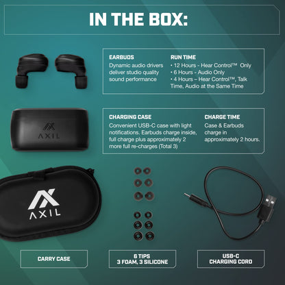 AXIL XCOR PRO Wireless Earbuds Bluetooth — HearPRO Buds with Touch Control — Bluetooth Enhancement — Hearing Protection — Dust & Water Resistant — Wind Resistant True Wireless Earbuds.