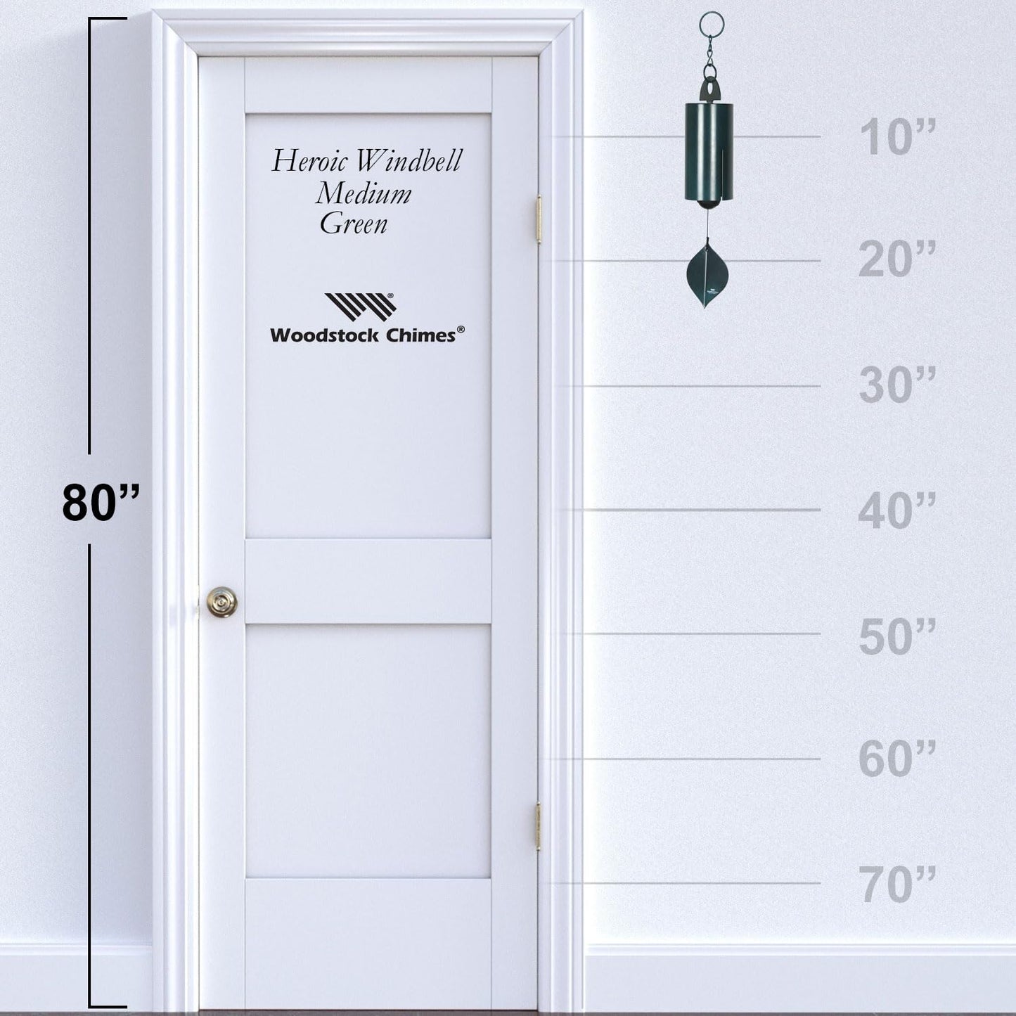 Woodstock Chimes Heroic Windbell Wind Chime for Outside 24" Medium Green,Deep Tone Sound, Outdoor Decor for Patio, Porch, Garden HWMG